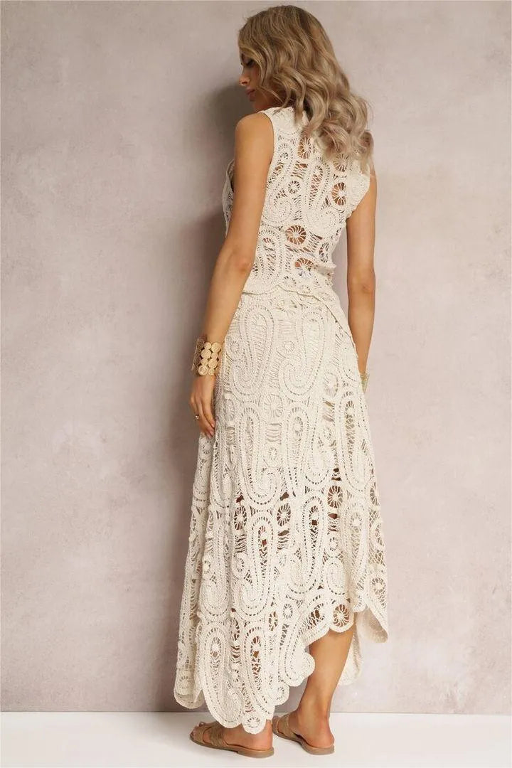 Asymmetric Crochet Beach Top & Skirt Coord Set